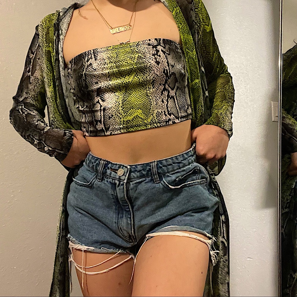 LOVE CULTURE Snake Print Two-Piece Top and Cardigan Set
